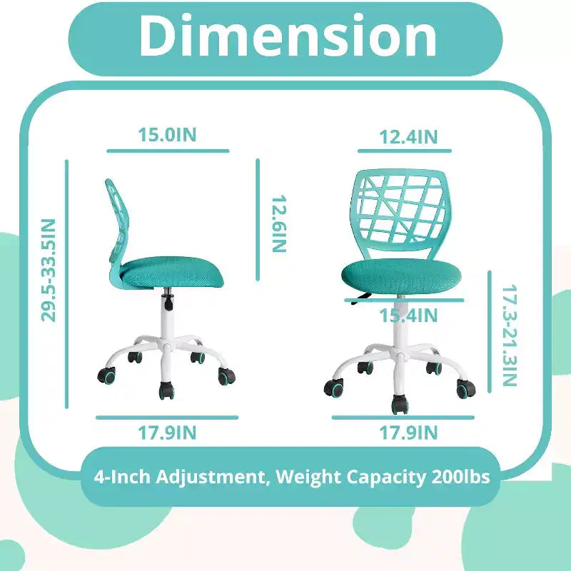 Chaise de bureau FurnitureR, chaise de bureau réglable avec dossier en plastique et coussin d'assise rembourré, chaise pivotante à roulettes, vert