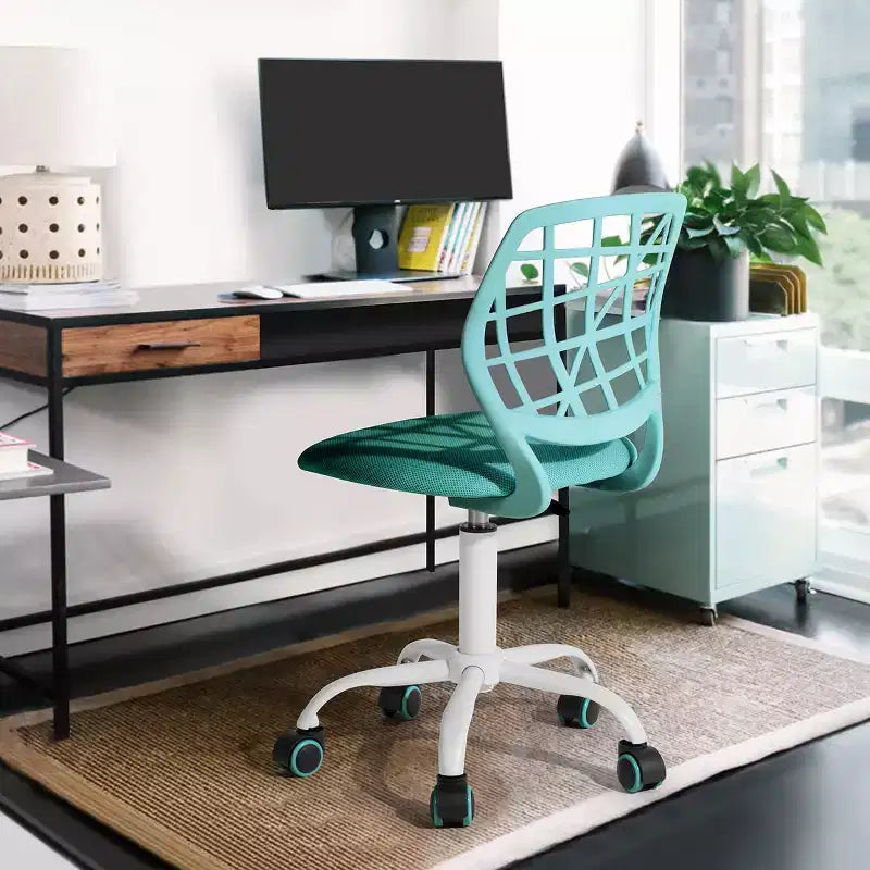 Chaise de bureau FurnitureR, chaise de bureau réglable avec dossier en plastique et coussin d'assise rembourré, chaise pivotante à roulettes, vert