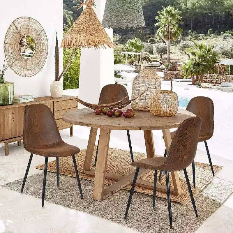 FurnitureR Dining Chairs Set of 4 with Metal Legs, Suede Fabric Comfortable Side Seating Mid-Back Amrless for Kitchen, Restarant, Living Room, Brown
