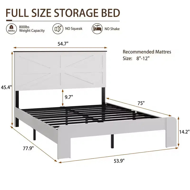 Okak Natural Style All Size Bedroom Platform Bed with Farmhouse Wood Headboard,Modern Bed Frame No Box Spring Needed