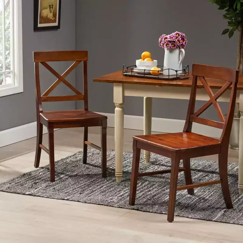 Okak Set of 2 Mid Century Acacia Wood Armless Dining Chairs with X-Shaped Back,Farmhouse Accent Chairs for Dining Room,Restaurant