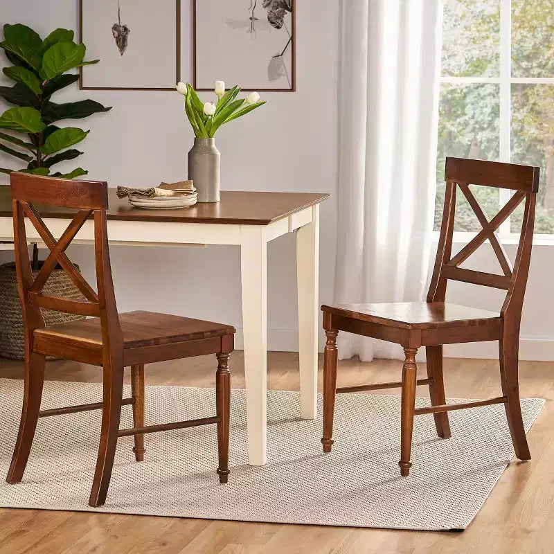 Okak Set of 2 Mid Century Acacia Wood Armless Dining Chairs with X-Shaped Back,Farmhouse Accent Chairs for Dining Room,Restaurant