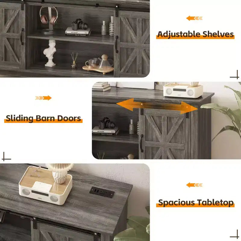Farmhouse TV Stand for 75 in Television, Wood Entertainment Center with Storage & Barn Doors, Adjustable Shelf Media TV Console Table Cabinet