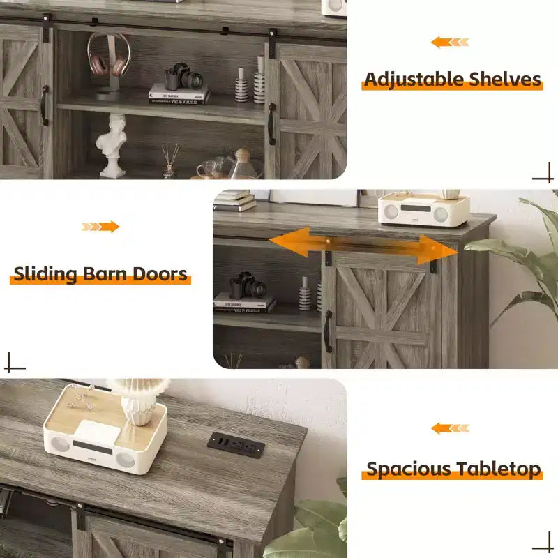 Farmhouse TV Stand for 75 in Television, Wood Entertainment Center with Storage & Barn Doors, Adjustable Shelf Media TV Console Table Cabinet