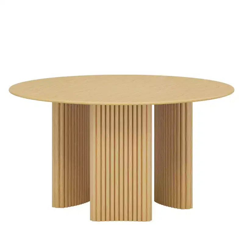 PexFix 52 Modern Round Dining Table with Striped Column Legs Solid Wood Kitchen Table Anti-Scratch Footpads for Dining Room & Kitchen Bar in Natural