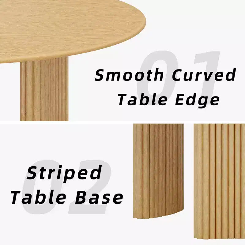 PexFix 52 Modern Round Dining Table with Striped Column Legs Solid Wood Kitchen Table Anti-Scratch Footpads for Dining Room & Kitchen Bar in Natural