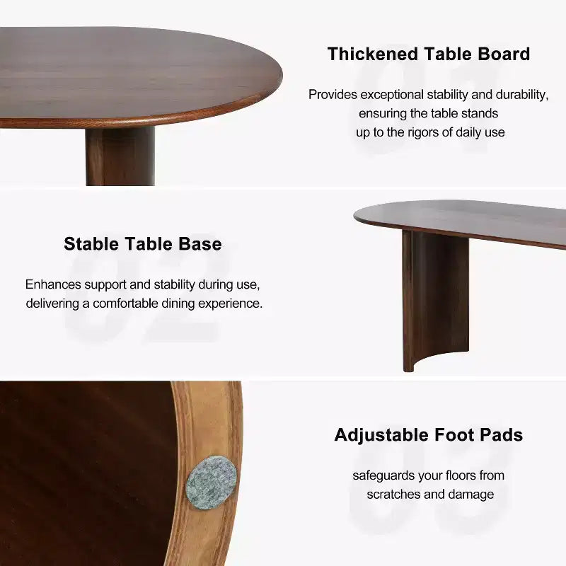 PexFix 67 Oval Dining Table Farmhouse Wood Kitchen Table for 4-6 with Arc-Shaped Edge Top and Curved Shape Base for Living/Dining Room in Walnut