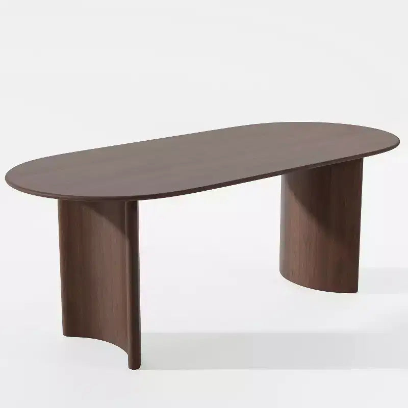 PexFix 67 Oval Dining Table Farmhouse Wood Kitchen Table for 4-6 with Arc-Shaped Edge Top and Curved Shape Base for Living/Dining Room in Walnut