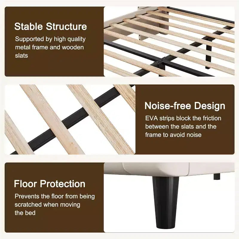 Queen Size Platform Bed Frame, Velvet Upholstered Headboard with Nailhead Trim, Wood Slat Support, No Box Spring Required, Easy Assembly, Quiet