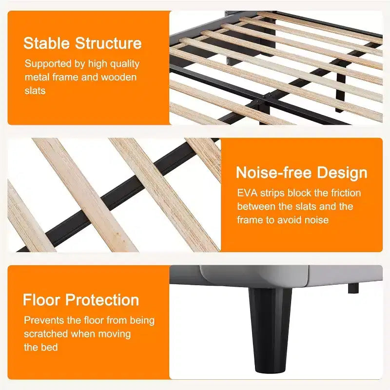 Queen Size Platform Bed Frame, Velvet Upholstered Headboard with Nailhead Trim, Wood Slat Support, No Box Spring Required, Easy Assembly, Quiet