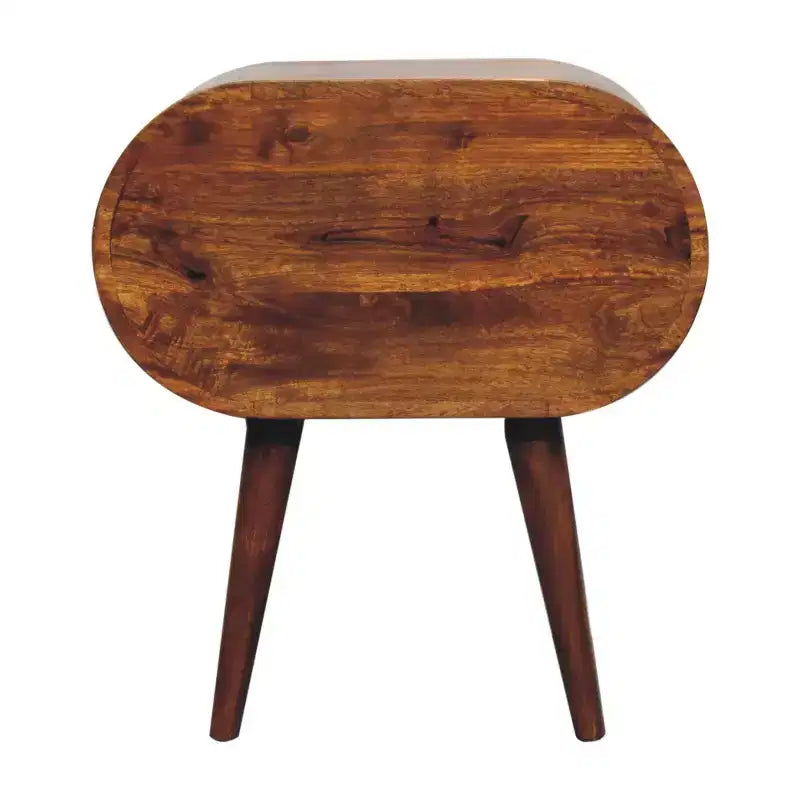 HomeRoots 24 Chestnut Solid Wood Oval Two Drawer Nightstand