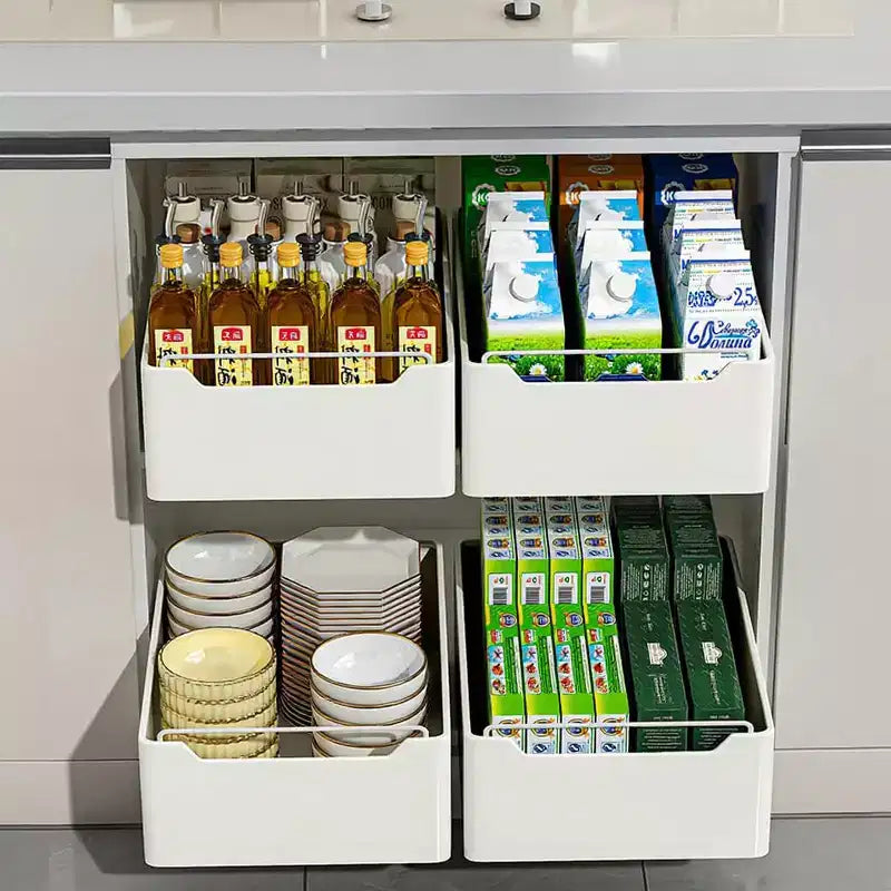 Fridge Drawer,Extendable Drawer Kitchen High Drawers Organiser Kitchen,Metal Kitchen Cabinet for Kitchen Cabinets, No Drilling,25 W x 43 D x 14 H