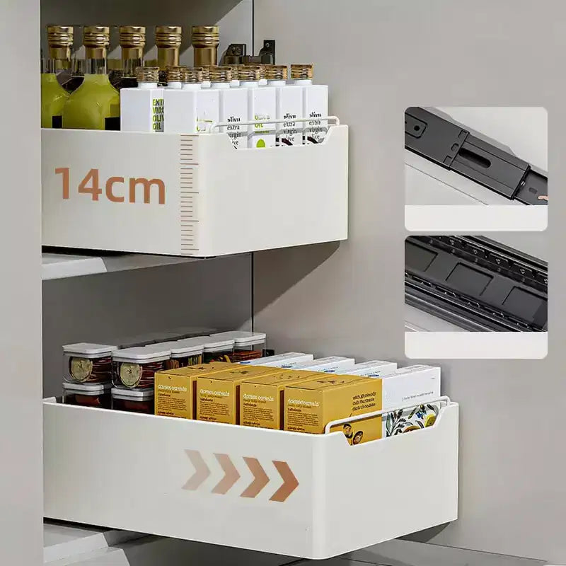 Fridge Drawer,Extendable Drawer Kitchen High Drawers Organiser Kitchen,Metal Kitchen Cabinet for Kitchen Cabinets, No Drilling,25 W x 43 D x 14 H