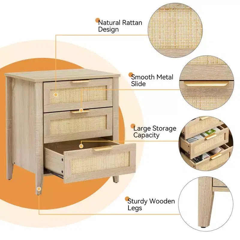 Nightstand, Wooden 3 Drawer Dresser,Modern Chest of Drawer with Metal Handle and Solid Wood Legs,Corner Dresser for Bedroom, Living Room