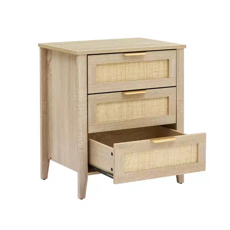 Nightstand, Wooden 3 Drawer Dresser,Modern Chest of Drawer with Metal Handle and Solid Wood Legs,Corner Dresser for Bedroom, Living Room