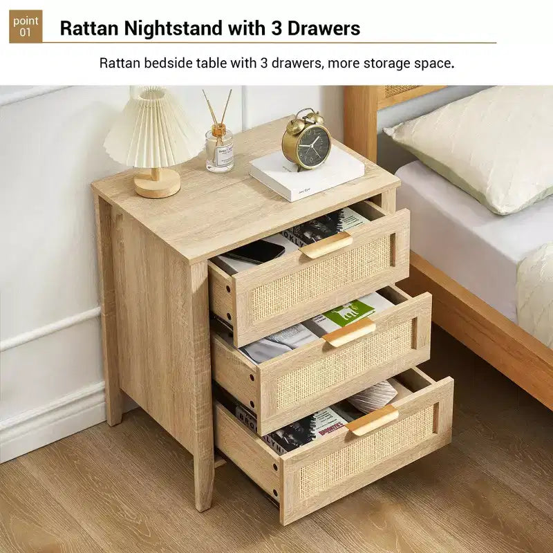 Nightstand, Wooden 3 Drawer Dresser,Modern Chest of Drawer with Metal Handle and Solid Wood Legs,Corner Dresser for Bedroom, Living Room