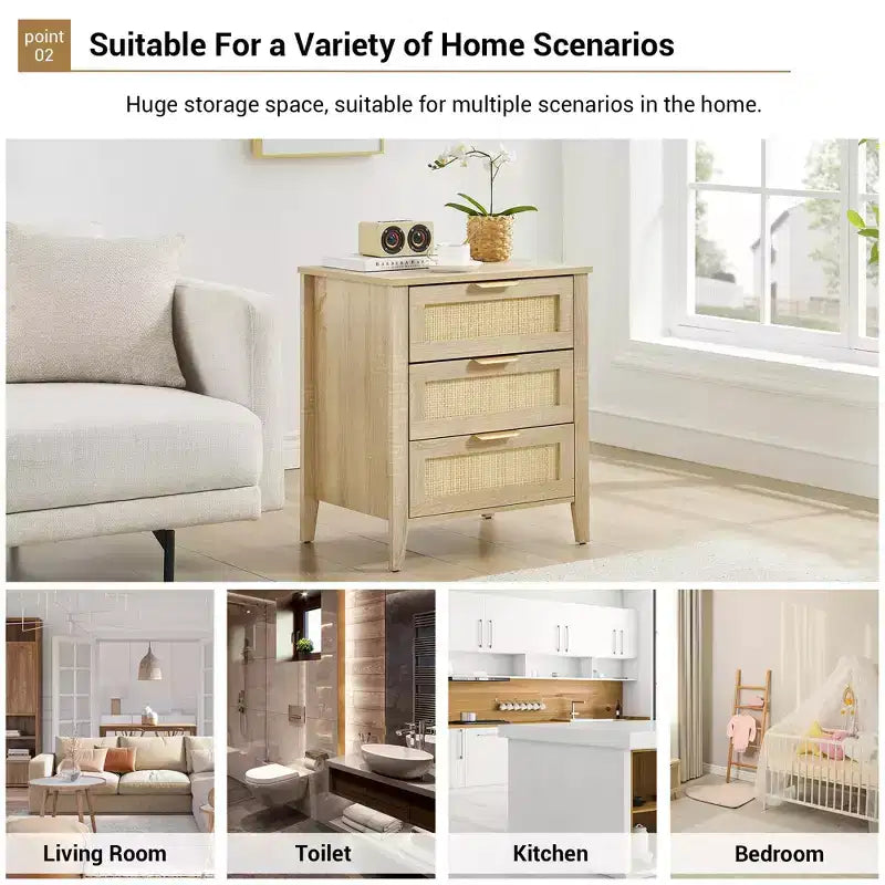 Nightstand, Wooden 3 Drawer Dresser,Modern Chest of Drawer with Metal Handle and Solid Wood Legs,Corner Dresser for Bedroom, Living Room