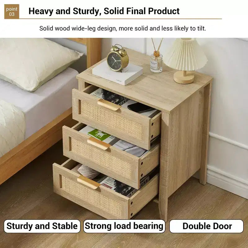 Nightstand, Wooden 3 Drawer Dresser,Modern Chest of Drawer with Metal Handle and Solid Wood Legs,Corner Dresser for Bedroom, Living Room