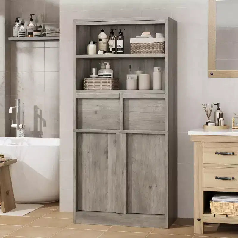 Tall Bathroom Cabinet, Floor Storage Cabinet with Doors & 2 Drawers, 51 H Tall Organizer Cabinet Freestanding for Bathroom, Living Room, Kitchen