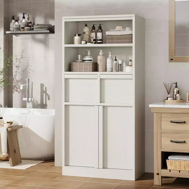 Tall Bathroom Cabinet, Floor Storage Cabinet with Doors & 2 Drawers, 51 H Tall Organizer Cabinet Freestanding for Bathroom, Living Room, Kitchen