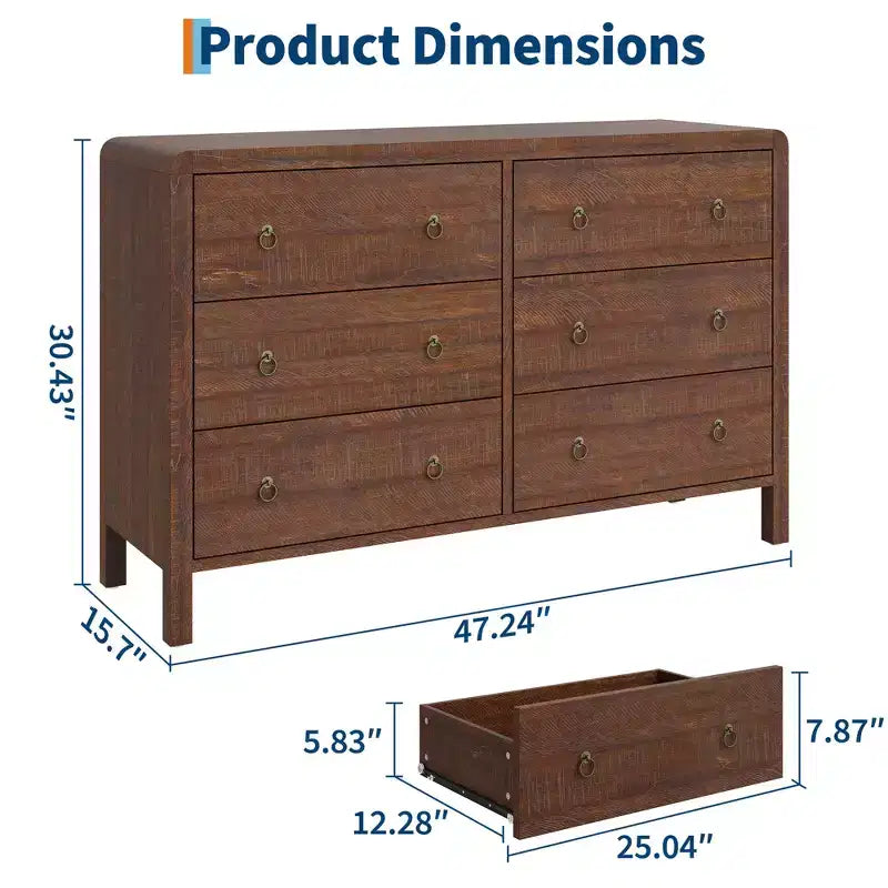 COZONY 6/7 Drawer Dresser for Bedroom,Wood Chest of Drawers with Metal Handles, Storage Organizer Dresser for Living Room & TV Stand Use