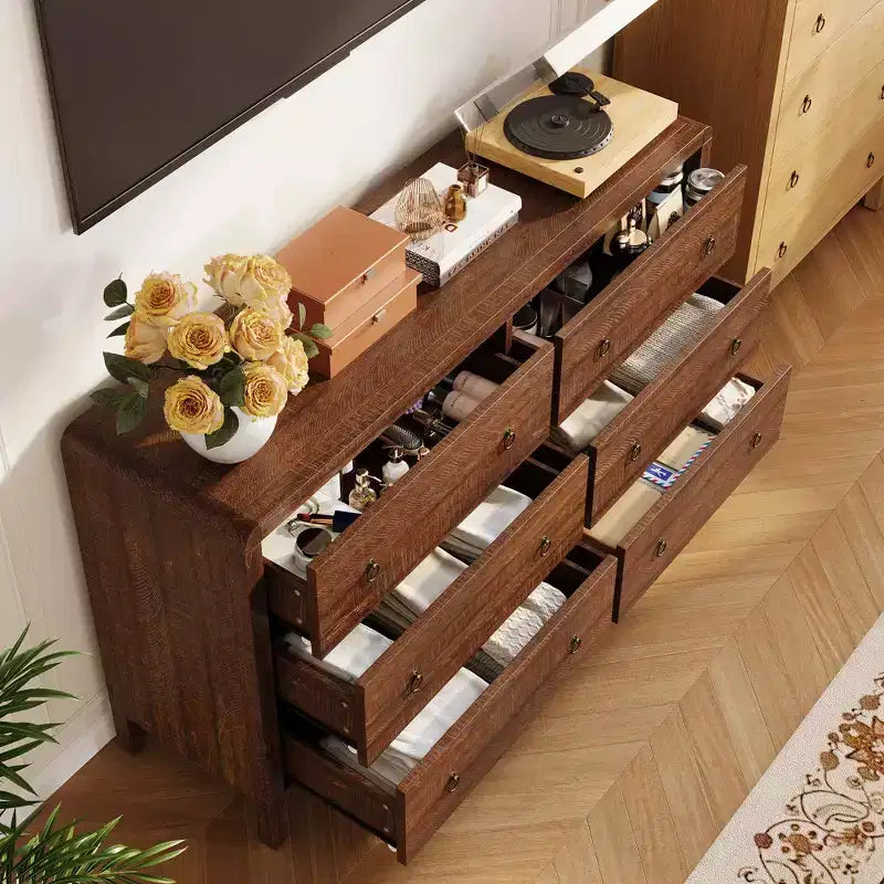 COZONY 6/7 Drawer Dresser for Bedroom,Wood Chest of Drawers with Metal Handles, Storage Organizer Dresser for Living Room & TV Stand Use