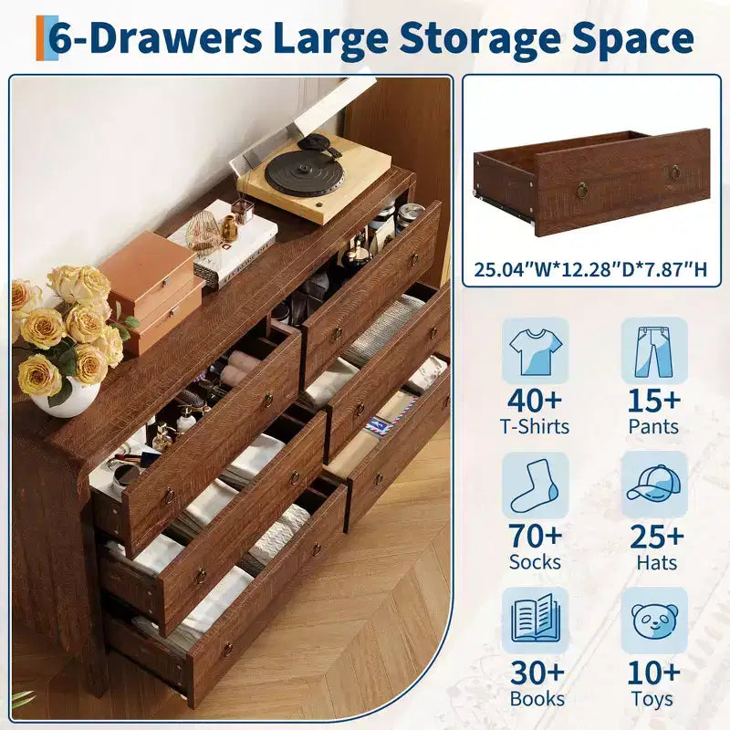 COZONY 6/7 Drawer Dresser for Bedroom,Wood Chest of Drawers with Metal Handles, Storage Organizer Dresser for Living Room & TV Stand Use