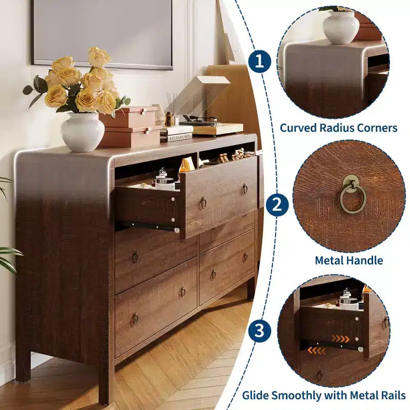 COZONY 6/7 Drawer Dresser for Bedroom,Wood Chest of Drawers with Metal Handles, Storage Organizer Dresser for Living Room & TV Stand Use