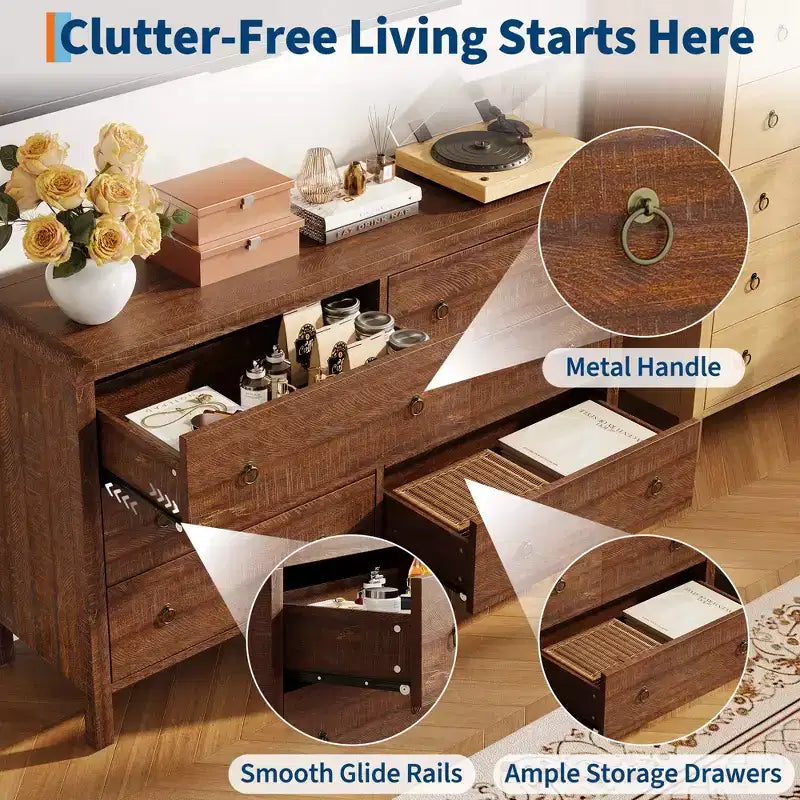 COZONY 6/7 Drawer Dresser for Bedroom,Wood Chest of Drawers with Metal Handles, Storage Organizer Dresser for Living Room & TV Stand Use