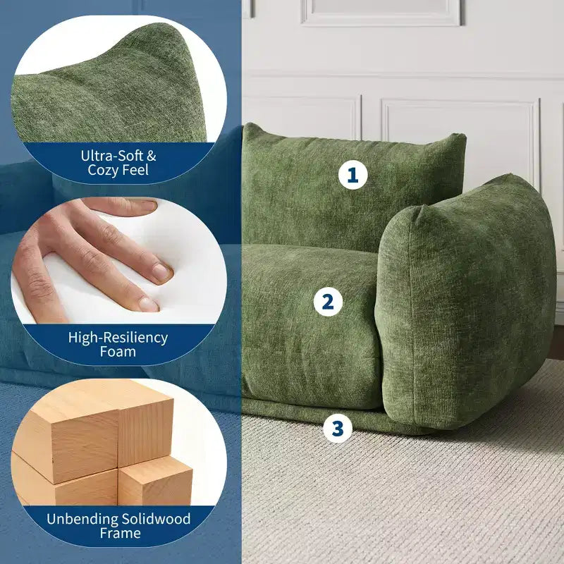 COZONY Chenille Fabric Modular Loveseat Sofa, 2-Seater Cloud Couch with High Resilience Sponge, Small Space Boneless Sofa for Apartment, Living Room