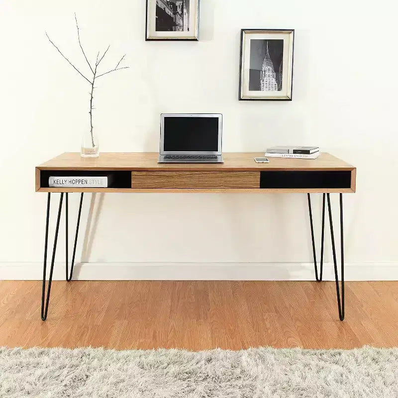 HomeStock 29 in.H Brown Color Acacia Wood Computer Desks with File Drawer