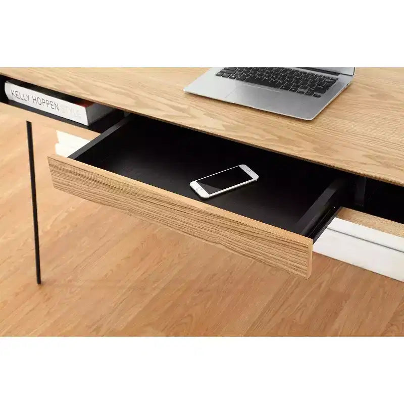 HomeStock 29 in.H Brown Color Acacia Wood Computer Desks with File Drawer
