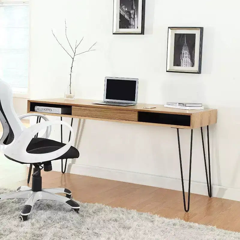 HomeStock 29 in.H Brown Color Acacia Wood Computer Desks with File Drawer