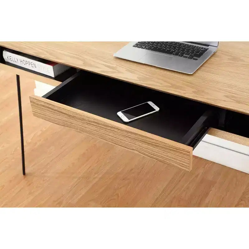 HomeStock 29 in.H Brown Color Acacia Wood Computer Desks with File Drawer