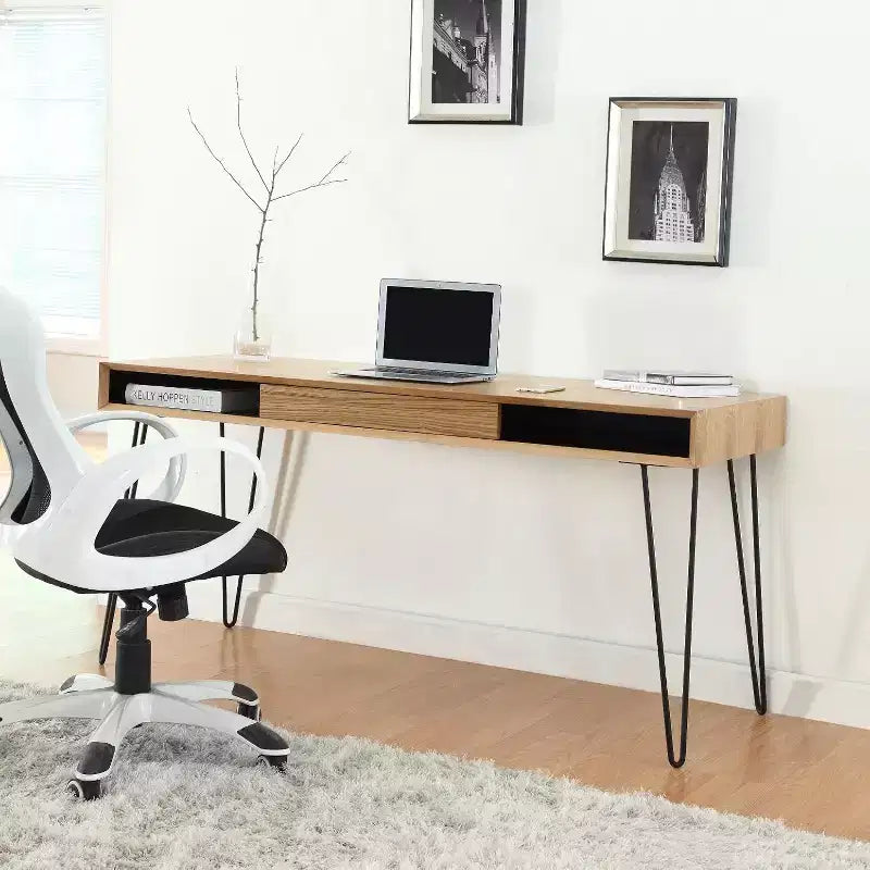 HomeStock 29 in.H Brown Color Acacia Wood Computer Desks with File Drawer