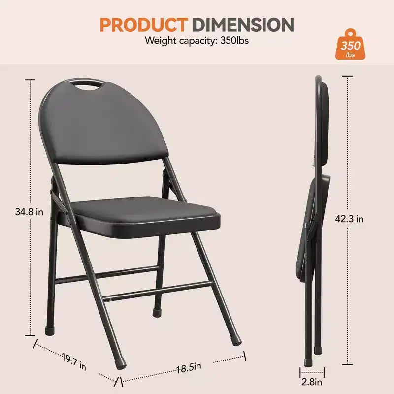 4 Pack Black Folding Chairs,Folding Chairs Set of 4 with Padded Seats, Cotton Linen Fabric Foldable Dining Chairs for Guests Kitchen Office