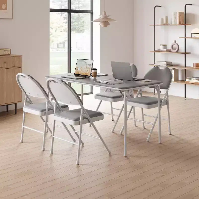 4 Pack Black Folding Chairs,Folding Chairs Set of 4 with Padded Seats, Cotton Linen Fabric Foldable Dining Chairs for Guests Kitchen Office