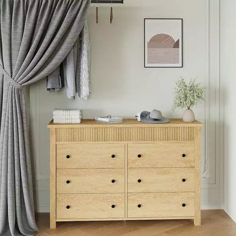 COZONY 6-Drawer Dresser with Fluted Design, Modern Wood Storage Cabinet for Bedroom Living Room Entryway Organization