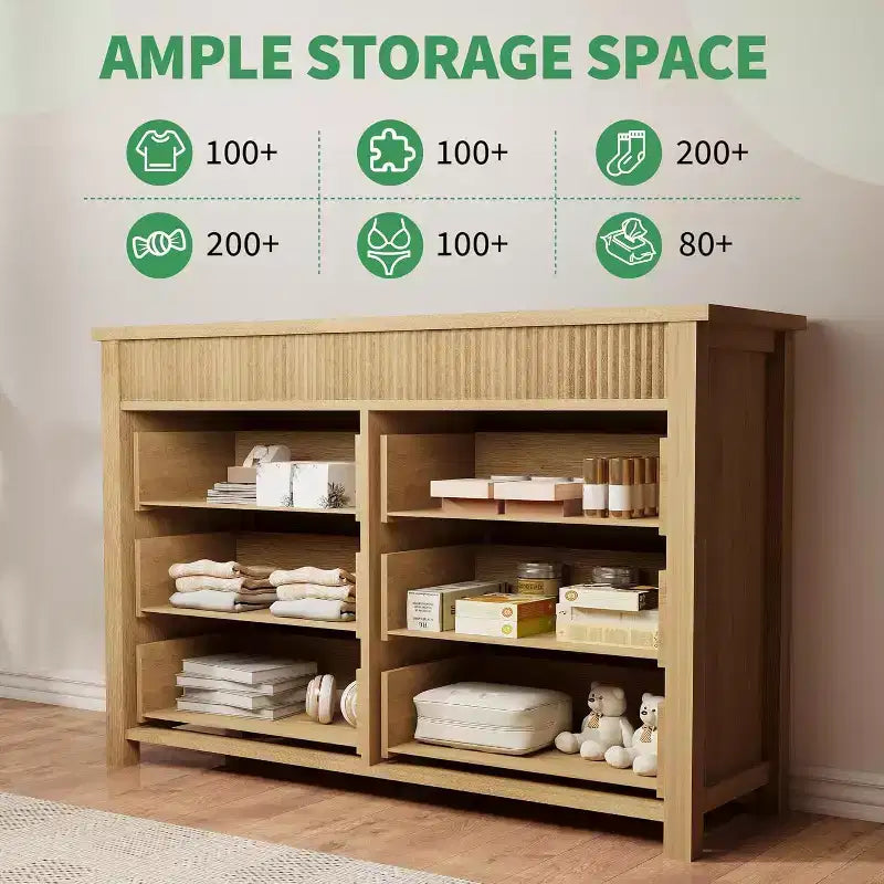COZONY 6-Drawer Dresser with Fluted Design, Modern Wood Storage Cabinet for Bedroom Living Room Entryway Organization