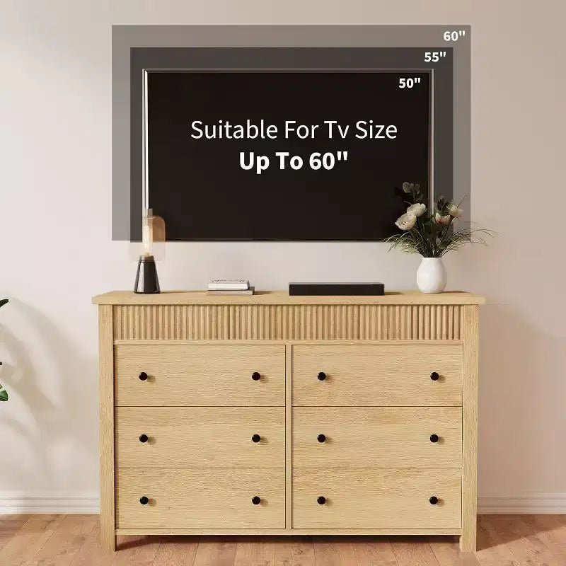 COZONY 6-Drawer Dresser with Fluted Design, Modern Wood Storage Cabinet for Bedroom Living Room Entryway Organization