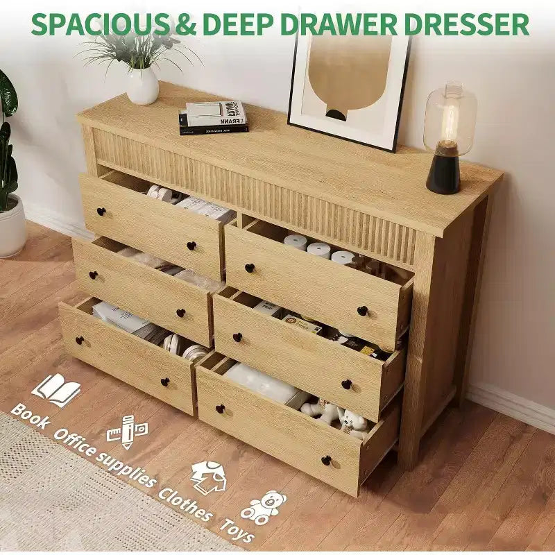 COZONY 6-Drawer Dresser with Fluted Design, Modern Wood Storage Cabinet for Bedroom Living Room Entryway Organization