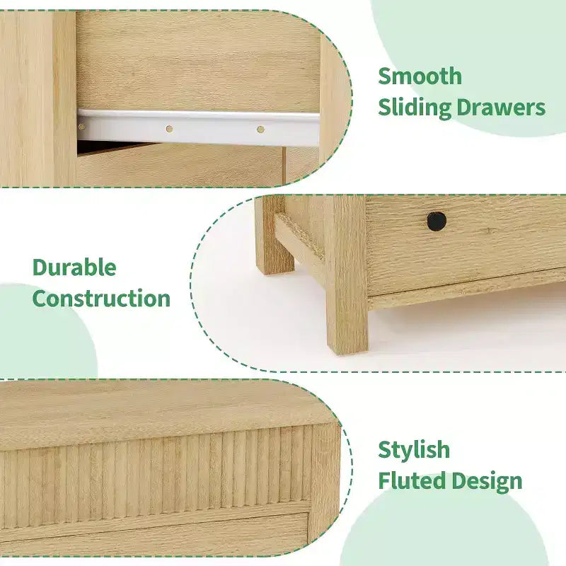 COZONY 6-Drawer Dresser with Fluted Design, Modern Wood Storage Cabinet for Bedroom Living Room Entryway Organization