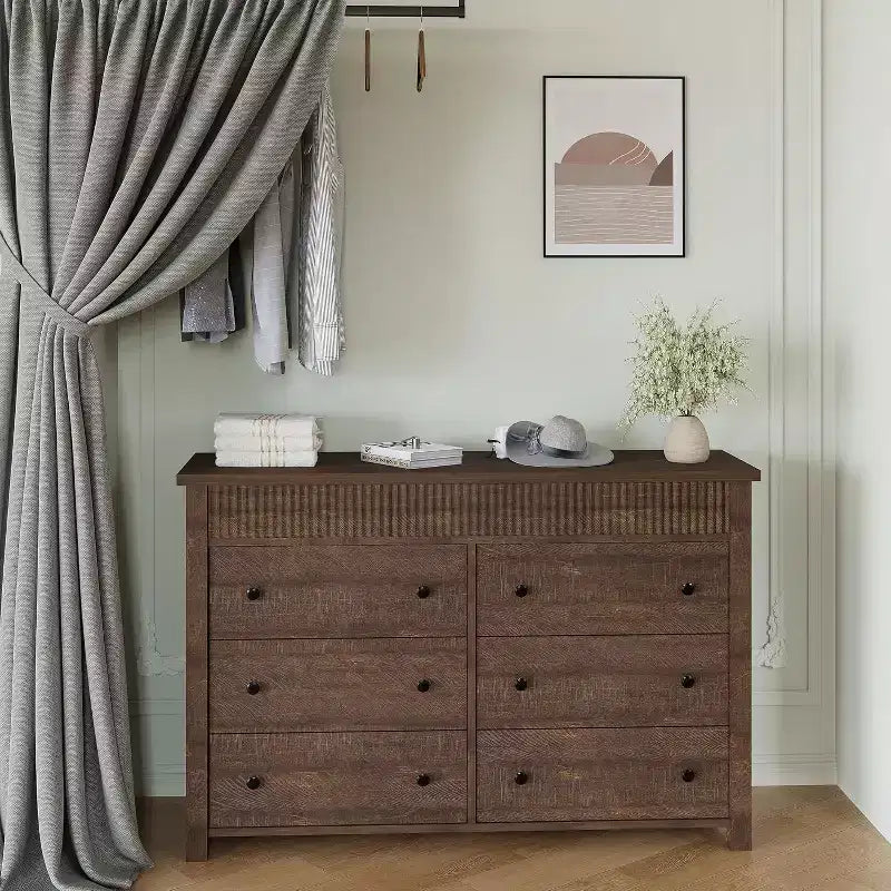 COZONY 6-Drawer Dresser with Fluted Design, Modern Wood Storage Cabinet for Bedroom Living Room Entryway Organization