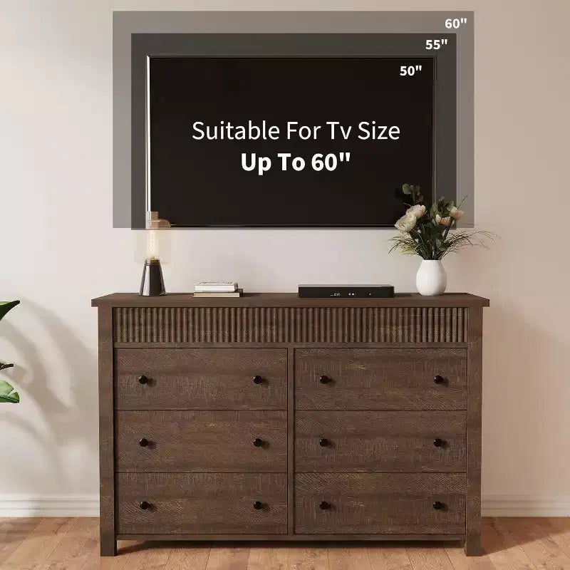 COZONY 6-Drawer Dresser with Fluted Design, Modern Wood Storage Cabinet for Bedroom Living Room Entryway Organization