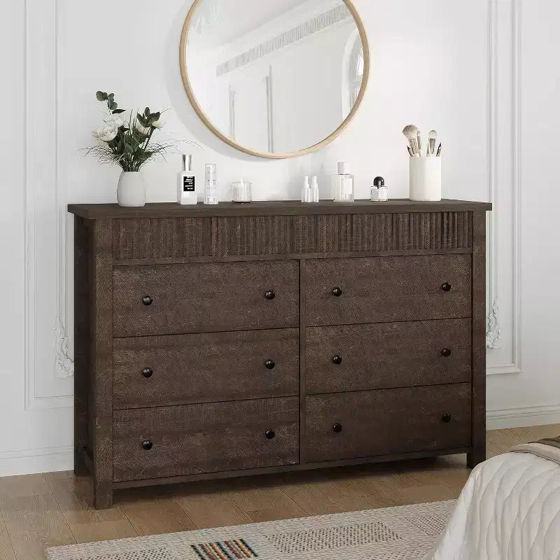 COZONY 6-Drawer Dresser with Fluted Design, Modern Wood Storage Cabinet for Bedroom Living Room Entryway Organization