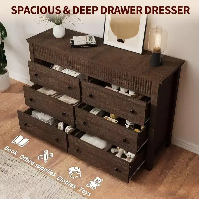 COZONY 6-Drawer Dresser with Fluted Design, Modern Wood Storage Cabinet for Bedroom Living Room Entryway Organization