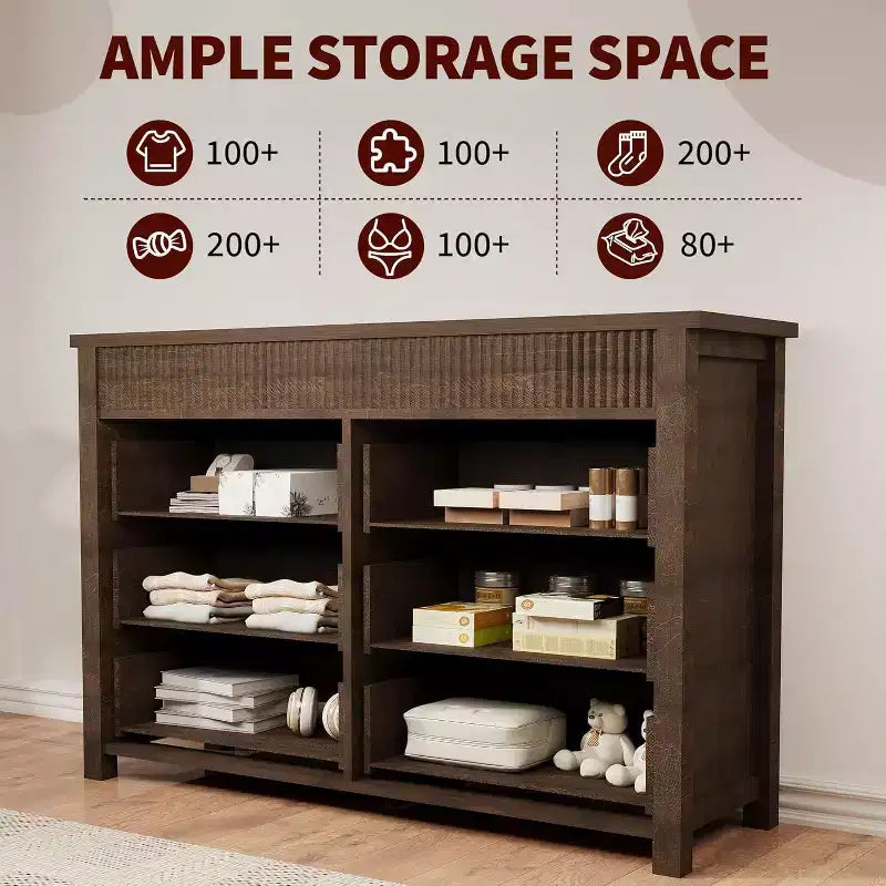 COZONY 6-Drawer Dresser with Fluted Design, Modern Wood Storage Cabinet for Bedroom Living Room Entryway Organization