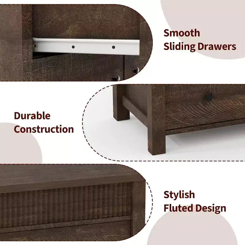 COZONY 6-Drawer Dresser with Fluted Design, Modern Wood Storage Cabinet for Bedroom Living Room Entryway Organization