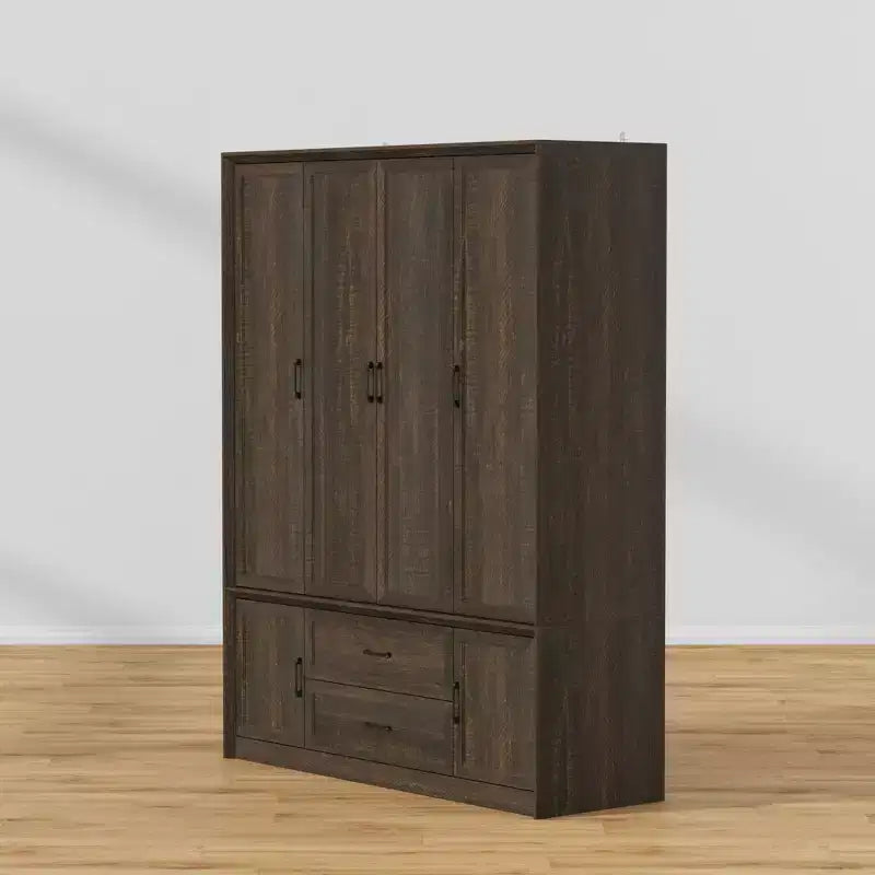 Famapy Modern Minimalist/Vintage Industrial 6-Door Wardrobe,Armoire with 2 Drawers,Hanging Rod,Bedroom & Closet Storage Center,White/Brown