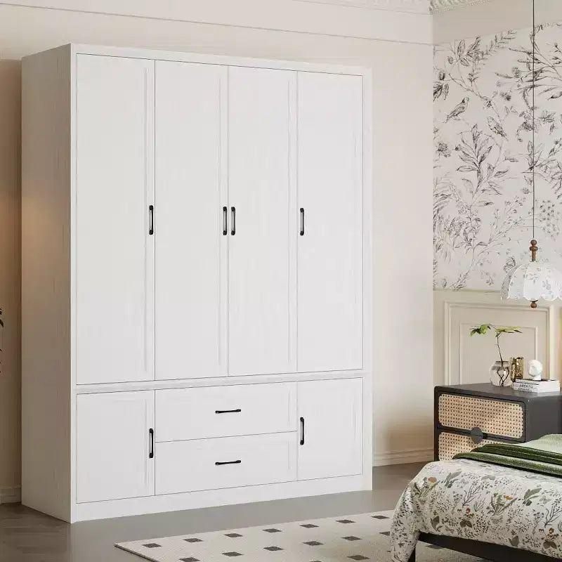 Famapy Modern Minimalist/Vintage Industrial 6-Door Wardrobe,Armoire with 2 Drawers,Hanging Rod,Bedroom & Closet Storage Center,White/Brown